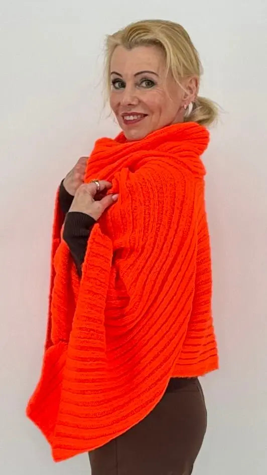 Poncho mit Knöpfen, neonorange - By Elena FashionBy Elena Fashion