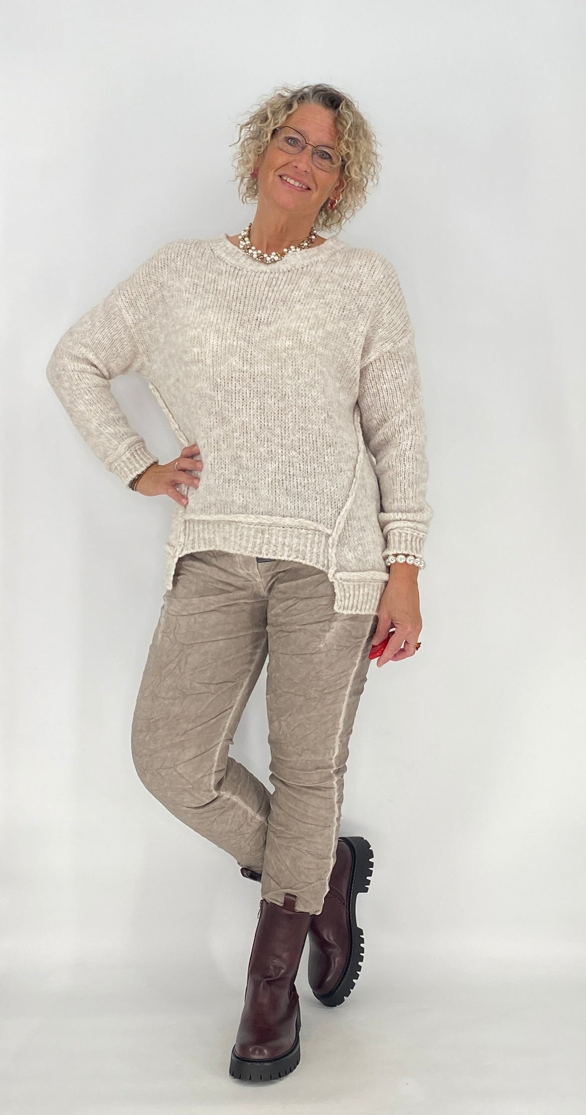 Pullover mit Wolle, orange, pink, beige, grau