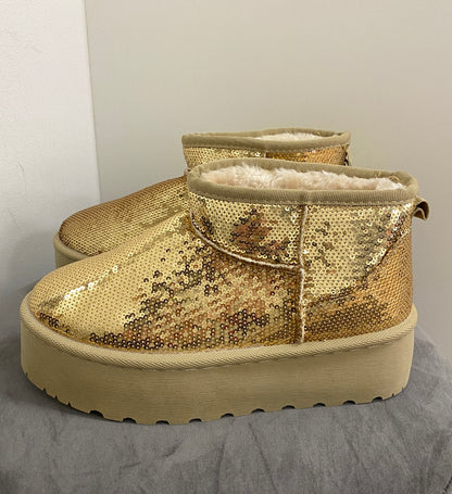 Winter Schuhe goldene Pailletten