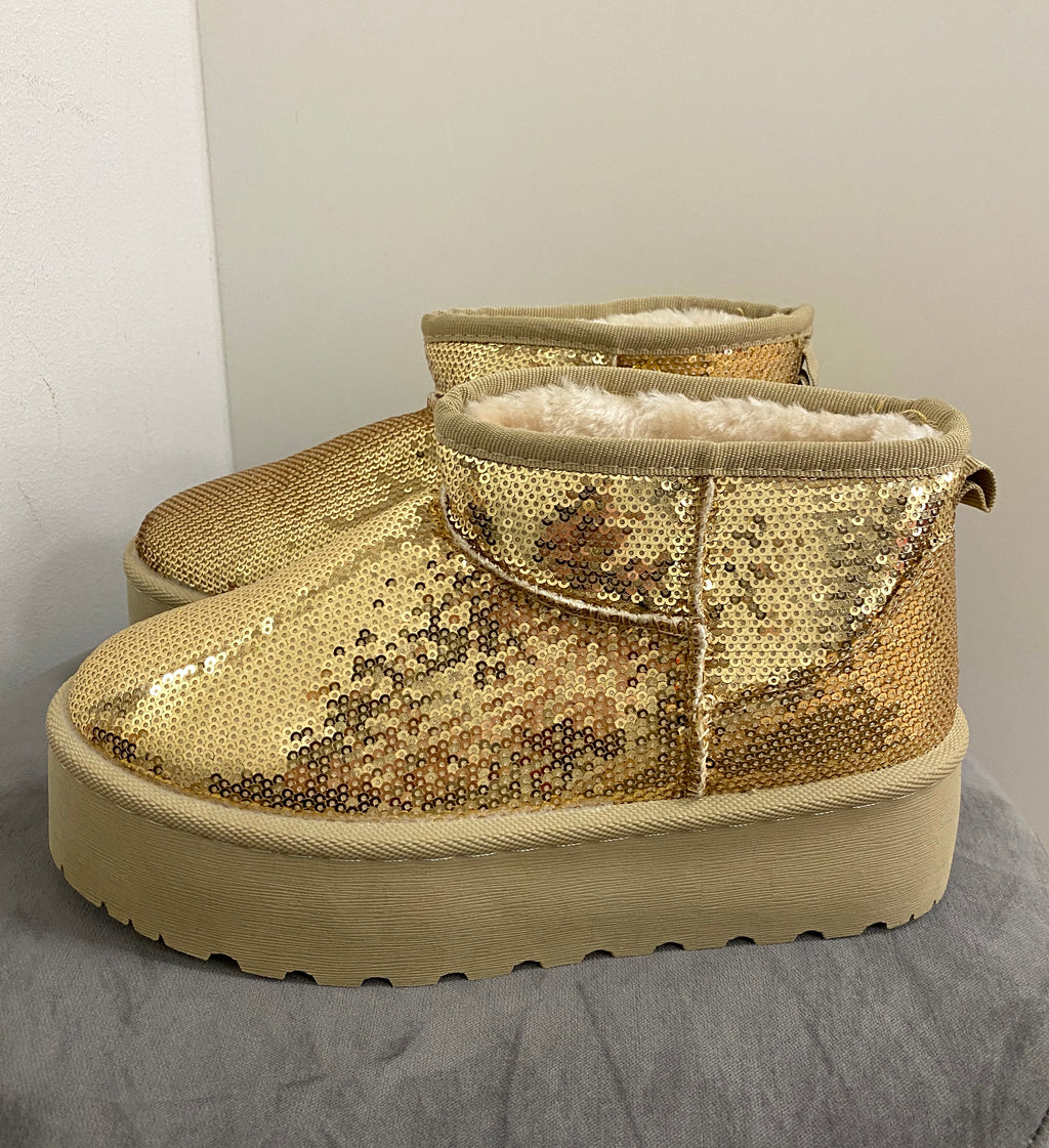 Winter Schuhe goldene Pailletten LS-771