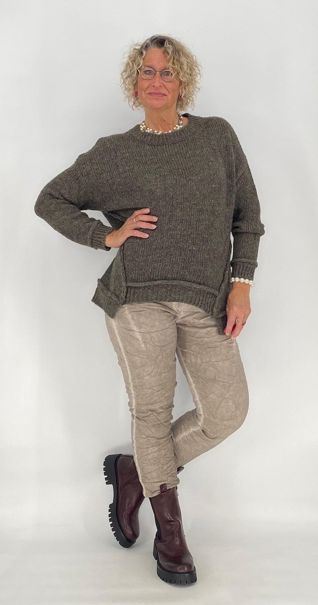 Pullover mit Wolle, orange, pink, beige, grau