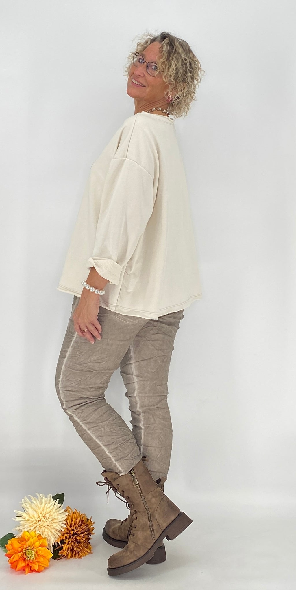 Sweatshirt "HAPPY", creme, braun