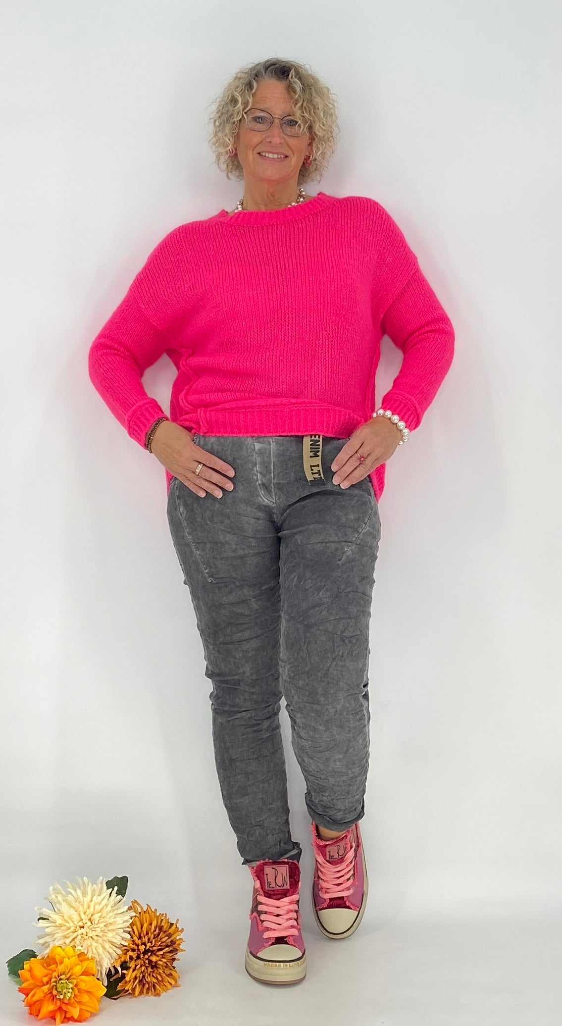 Pullover mit Wolle, orange, pink, beige, grau