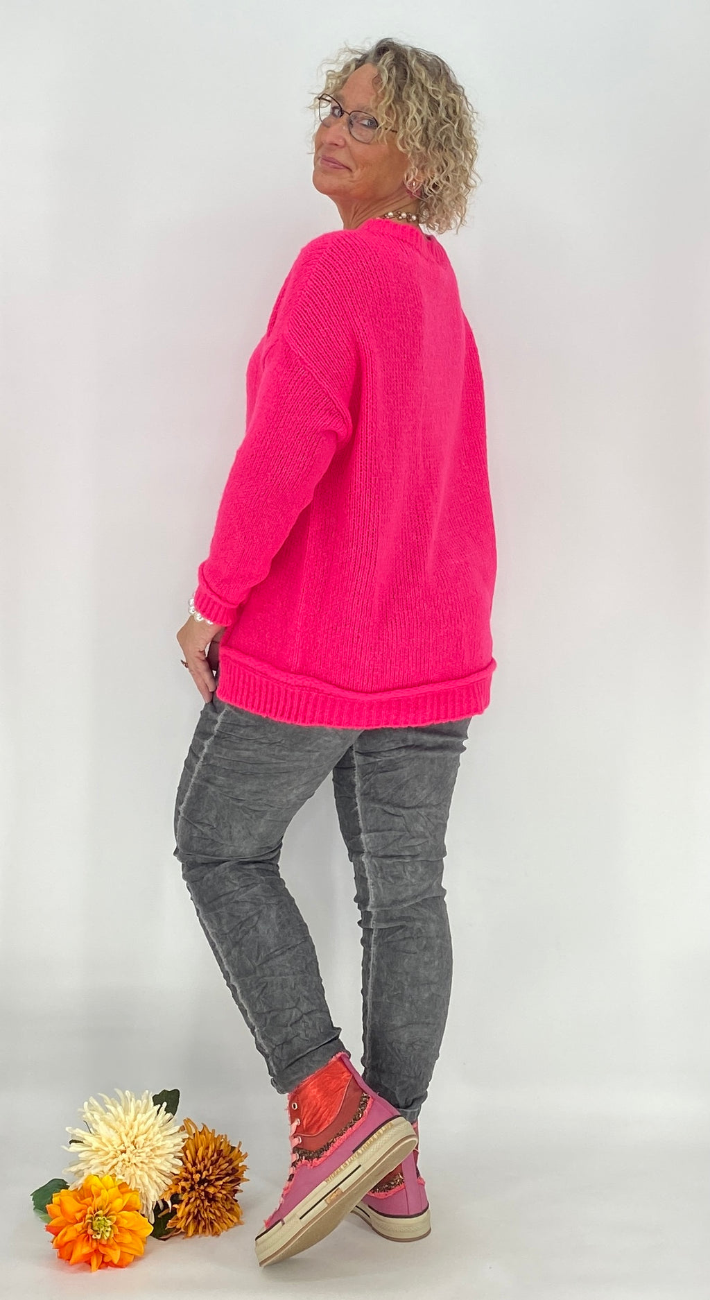 Pullover mit Wolle, orange, pink, beige, grau
