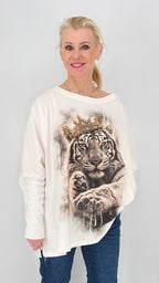 Lässiges Sweatshirt mit Tiger & Krone Frontprint in Weiß