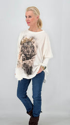 Lässiges Sweatshirt mit Tiger & Krone Frontprint in Weiß