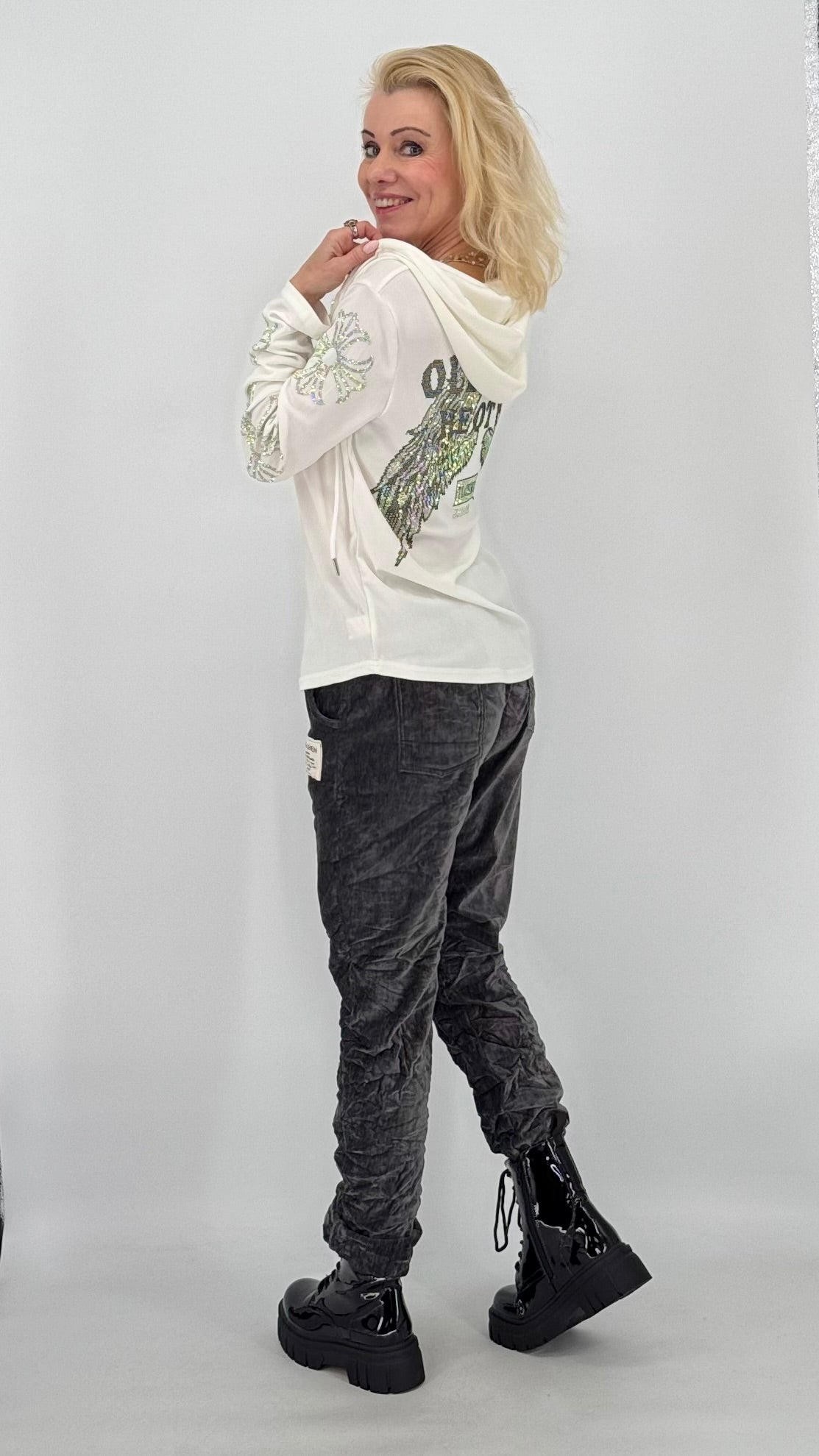 Jogpants Feincord/Velours in schwarz, grau, beige