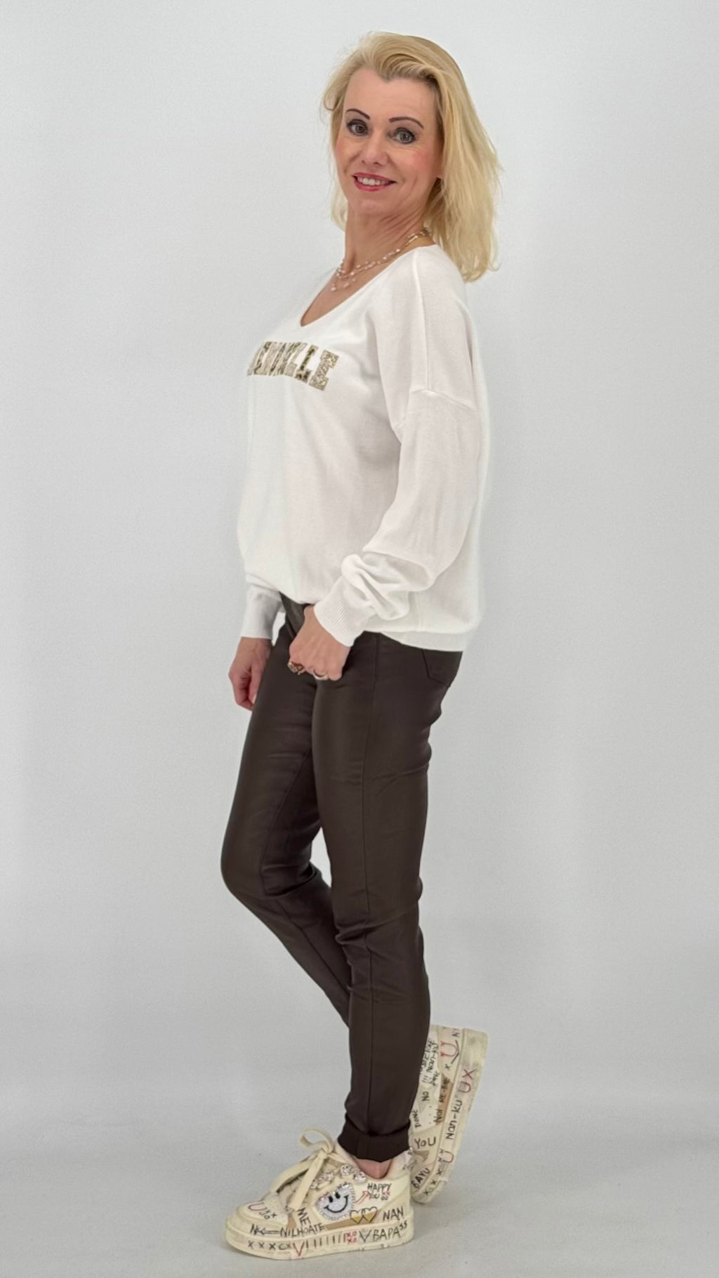 Lederimitat Hose ESViViD, braun, beige, schwarz