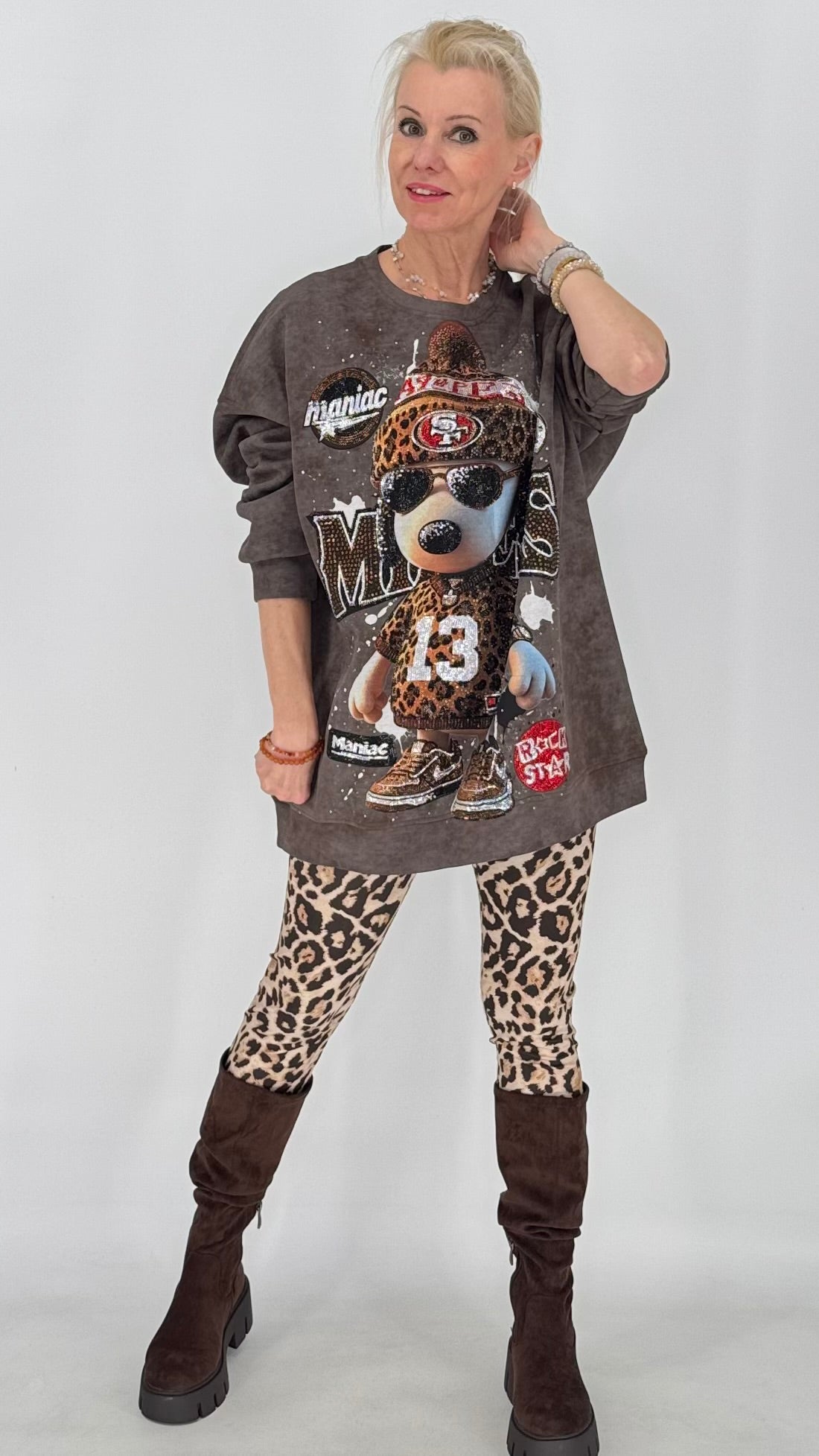 Oversized Sweatshirt mit Statement-Print, Braun