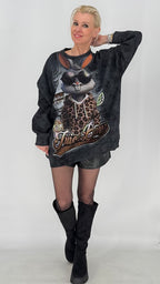 Oversized Sweatshirt mit Statement-Print, Schwarz