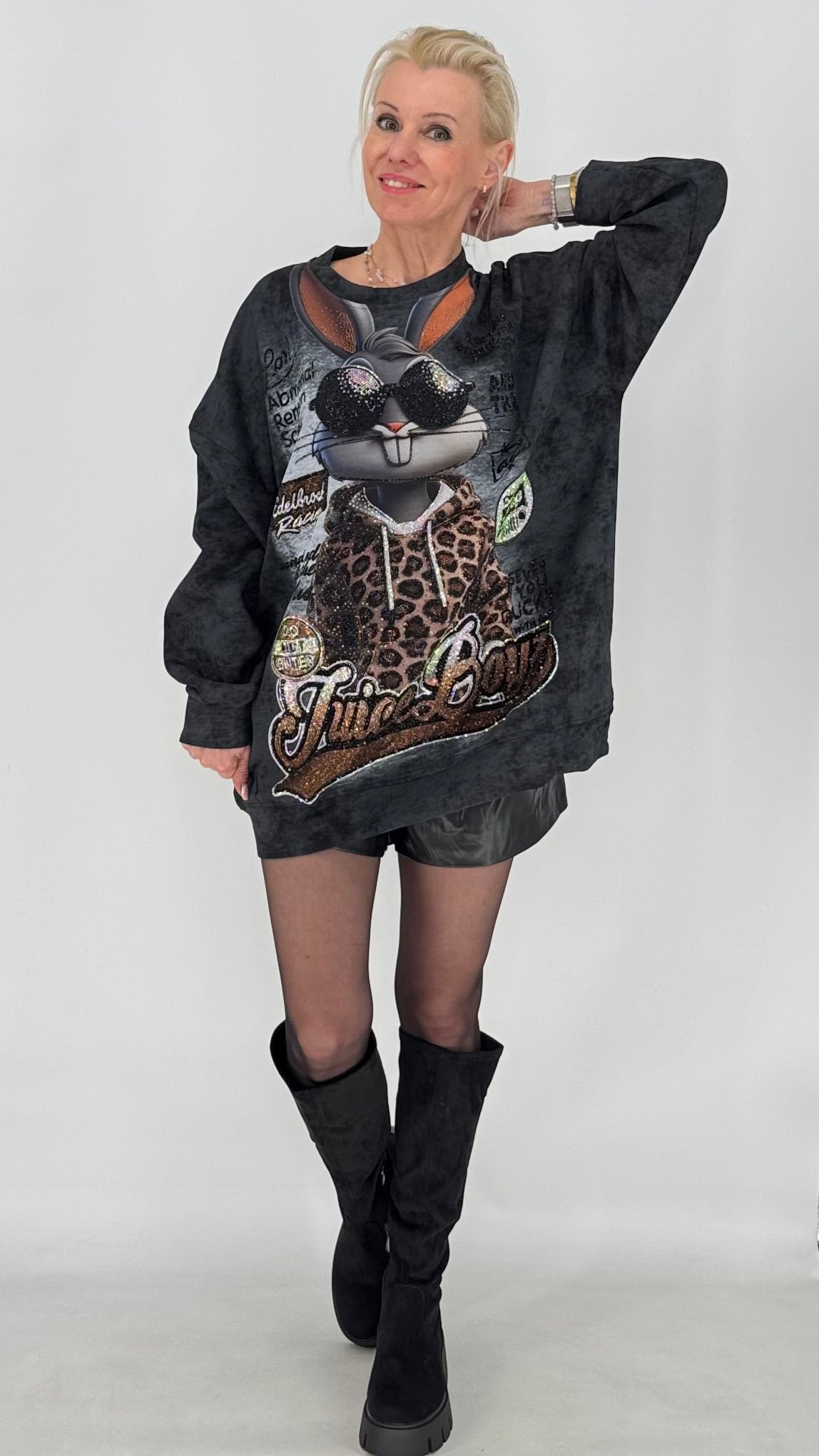 Oversized Sweatshirt mit Statement-Print, Schwarz