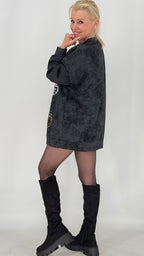 Oversized Sweatshirt mit Statement-Print, Schwarz