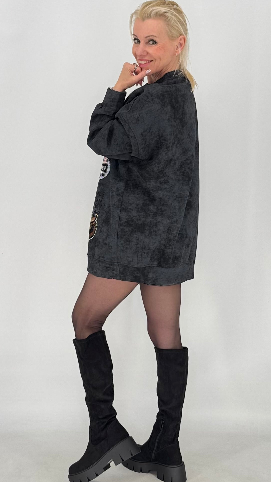 Oversized Sweatshirt mit Statement-Print, Schwarz