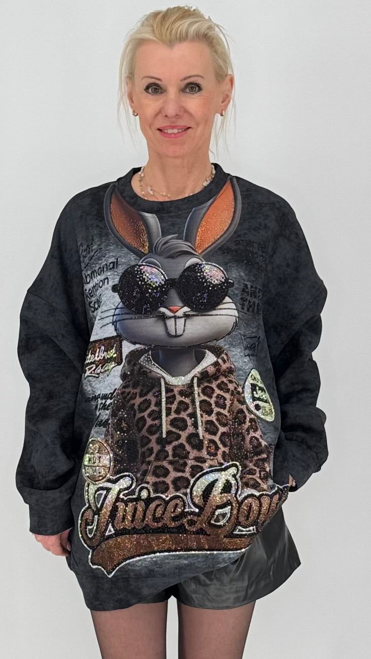 Oversized Sweatshirt mit Statement-Print, Schwarz