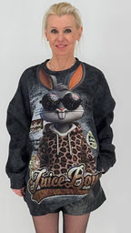 Oversized Sweatshirt mit Statement-Print, Schwarz