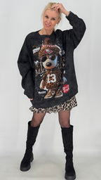 Oversized Sweatshirt mit Statement-Print, Schwarz
