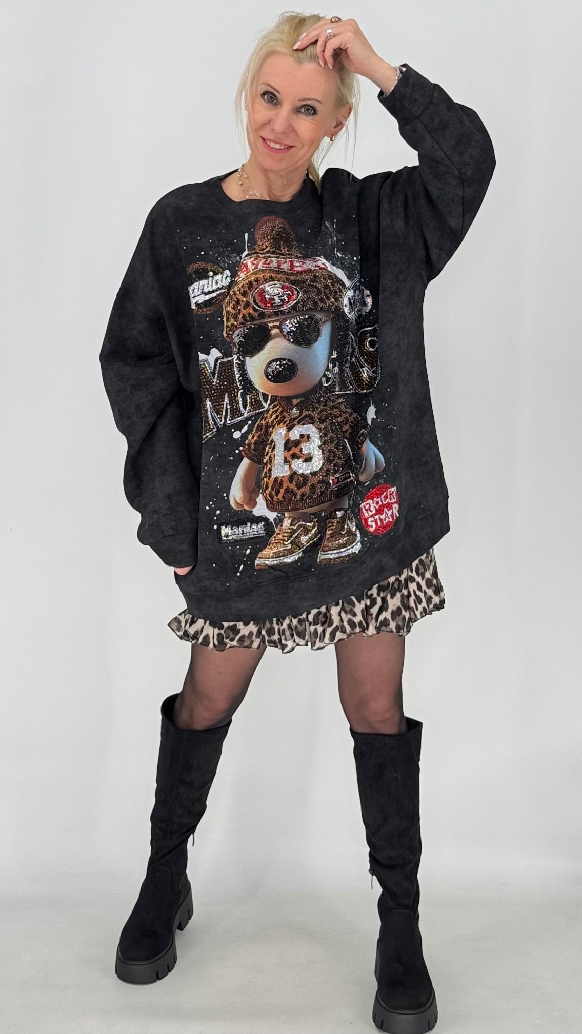 Oversized Sweatshirt mit Statement-Print, Schwarz