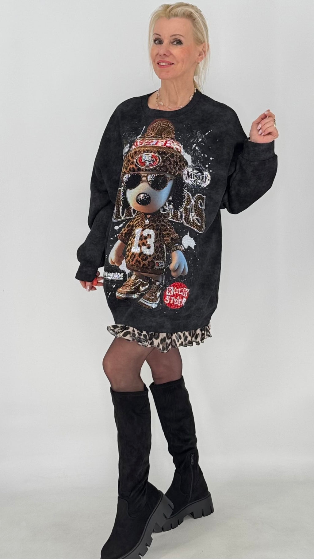 Oversized Sweatshirt mit Statement-Print, Schwarz
