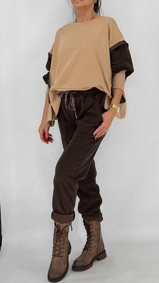 Jogpants Feincord/Velours, braun/beige