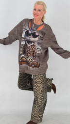 Oversized Sweatshirt mit Statement-Print, Schwarz, Braun