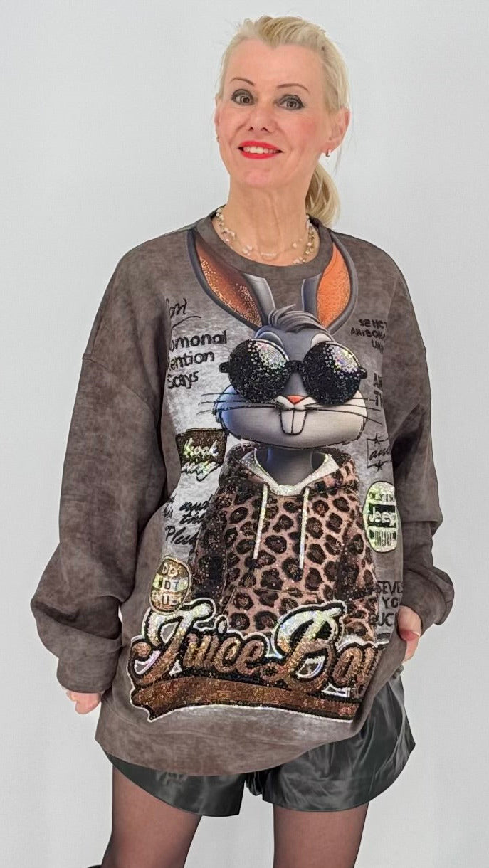 Oversized Sweatshirt mit Statement-Print, Schwarz, Braun