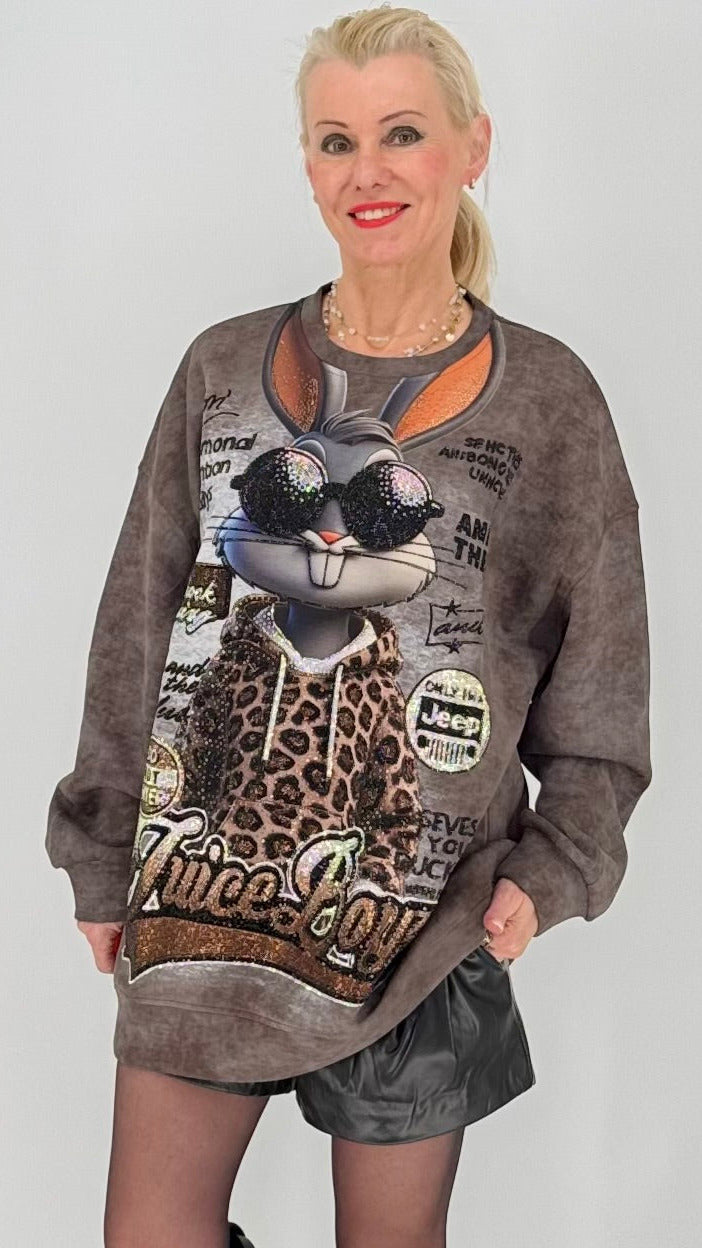 Oversized Sweatshirt mit Statement-Print, Schwarz, Braun