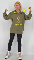 Sweatshirt "Namaste" mit Kapuze in schwarz, grün, beige