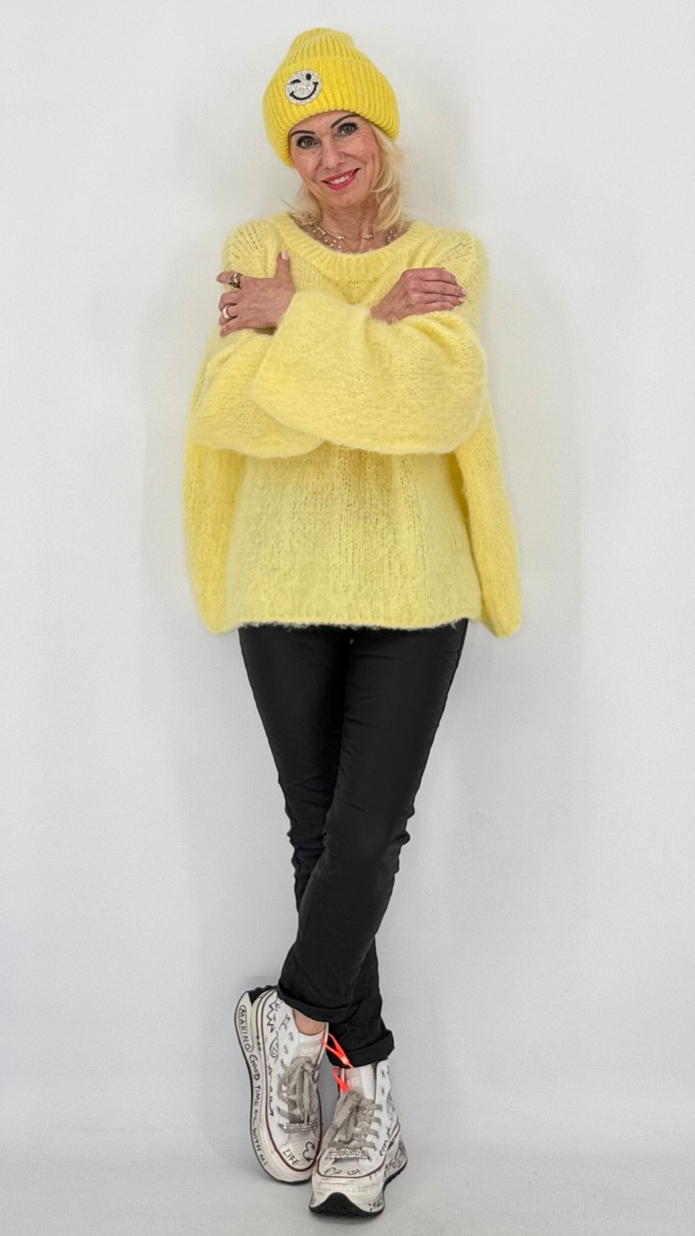 Kuscheliger Pullover in pink ,creme, yellow