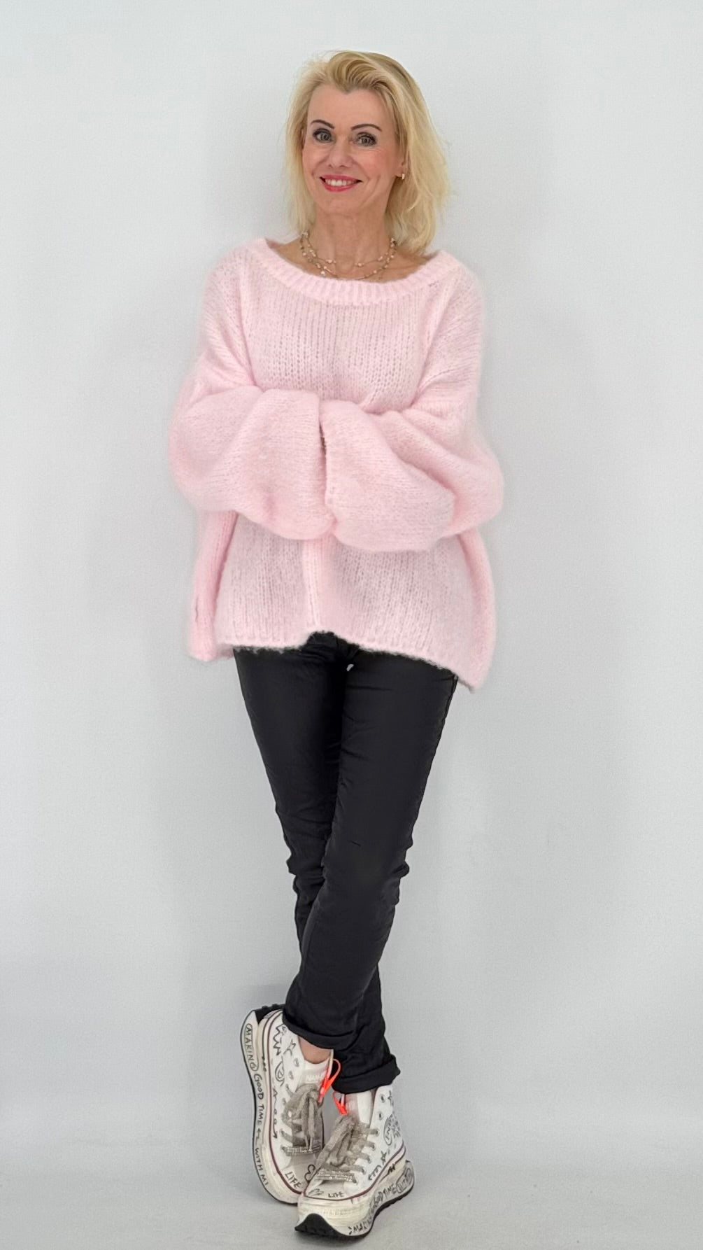 Kuscheliger Pullover in pink ,creme, yellow