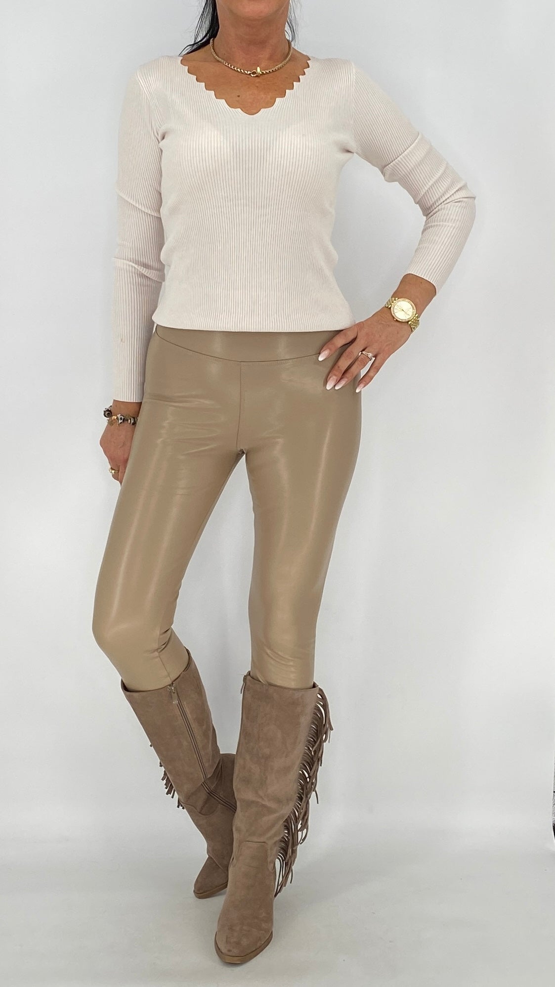 Leggings, beige, braun, schwarz