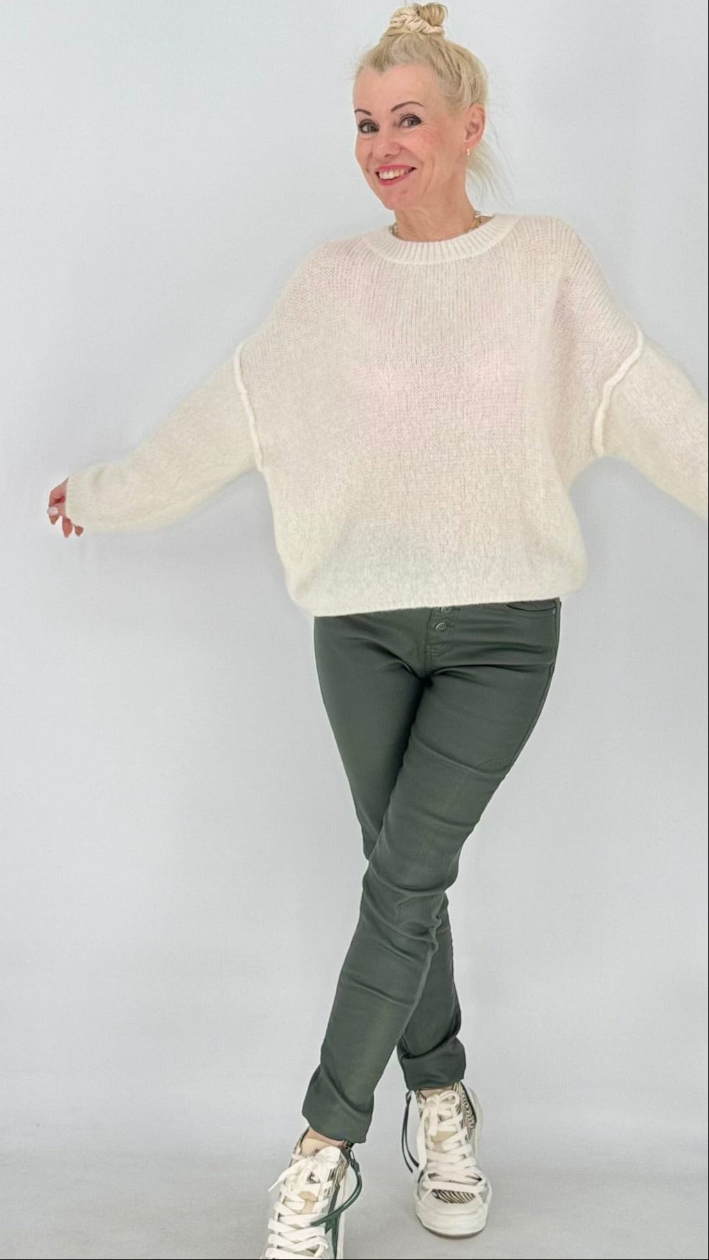 Bequeme Stretch-Röhrenhose / Treggings – Braun & Grün