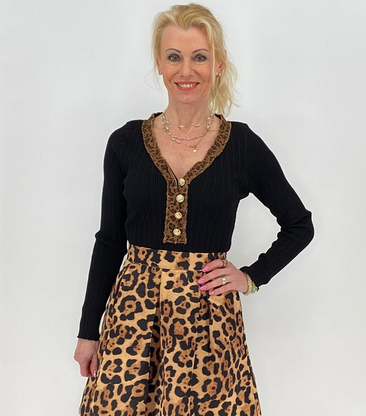 Feinripp Pullover  mit knöpfen, schwarz