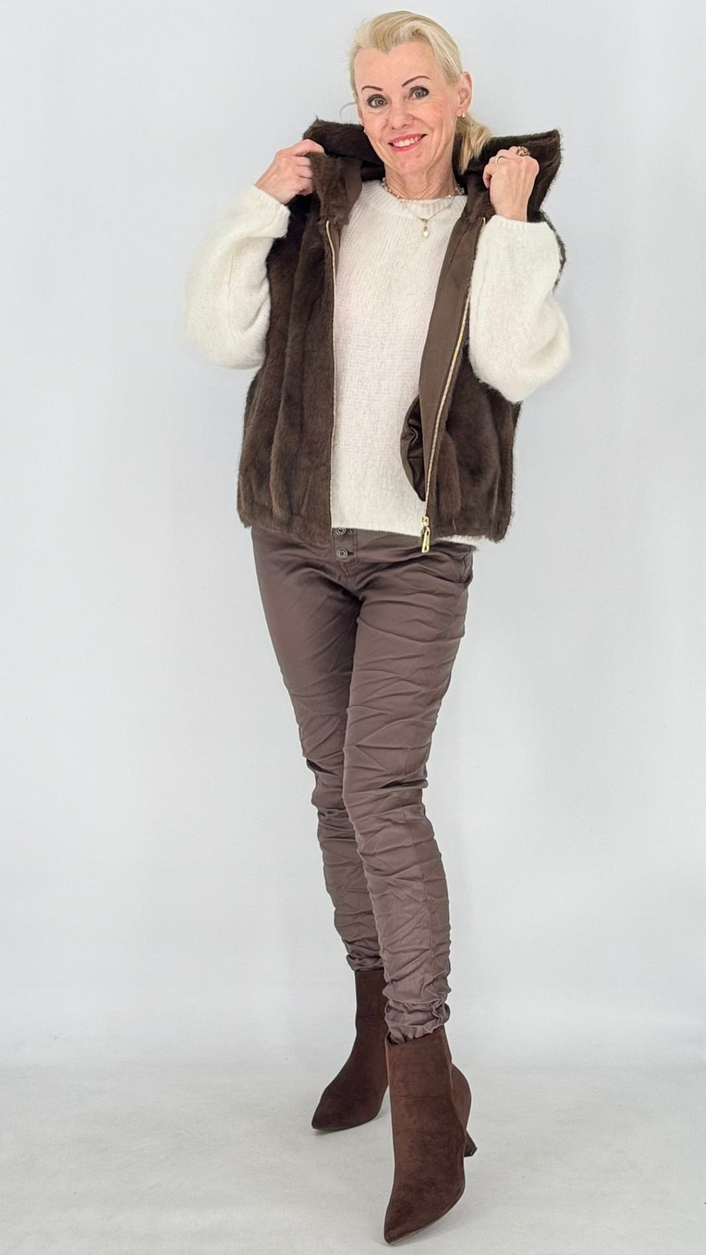 Bequeme Stretch-Röhrenhose / Treggings – Braun & Grün