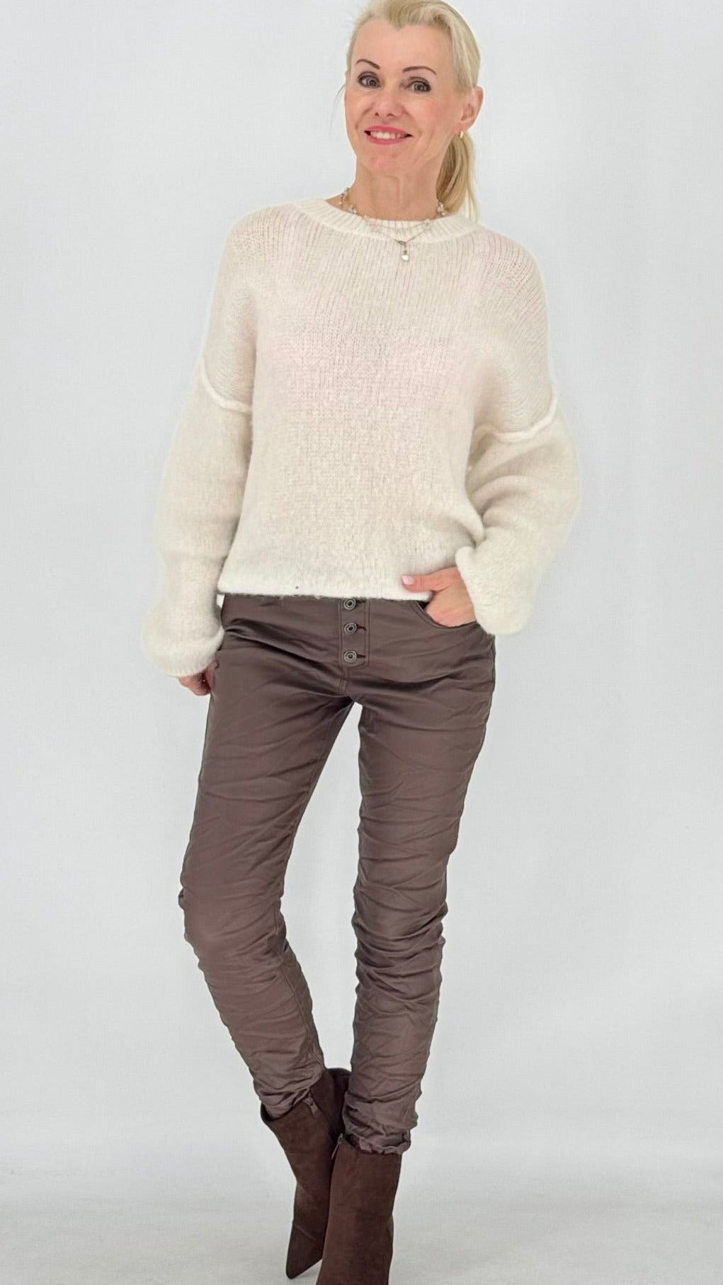 Bequeme Stretch-Röhrenhose / Treggings – Braun & Grün