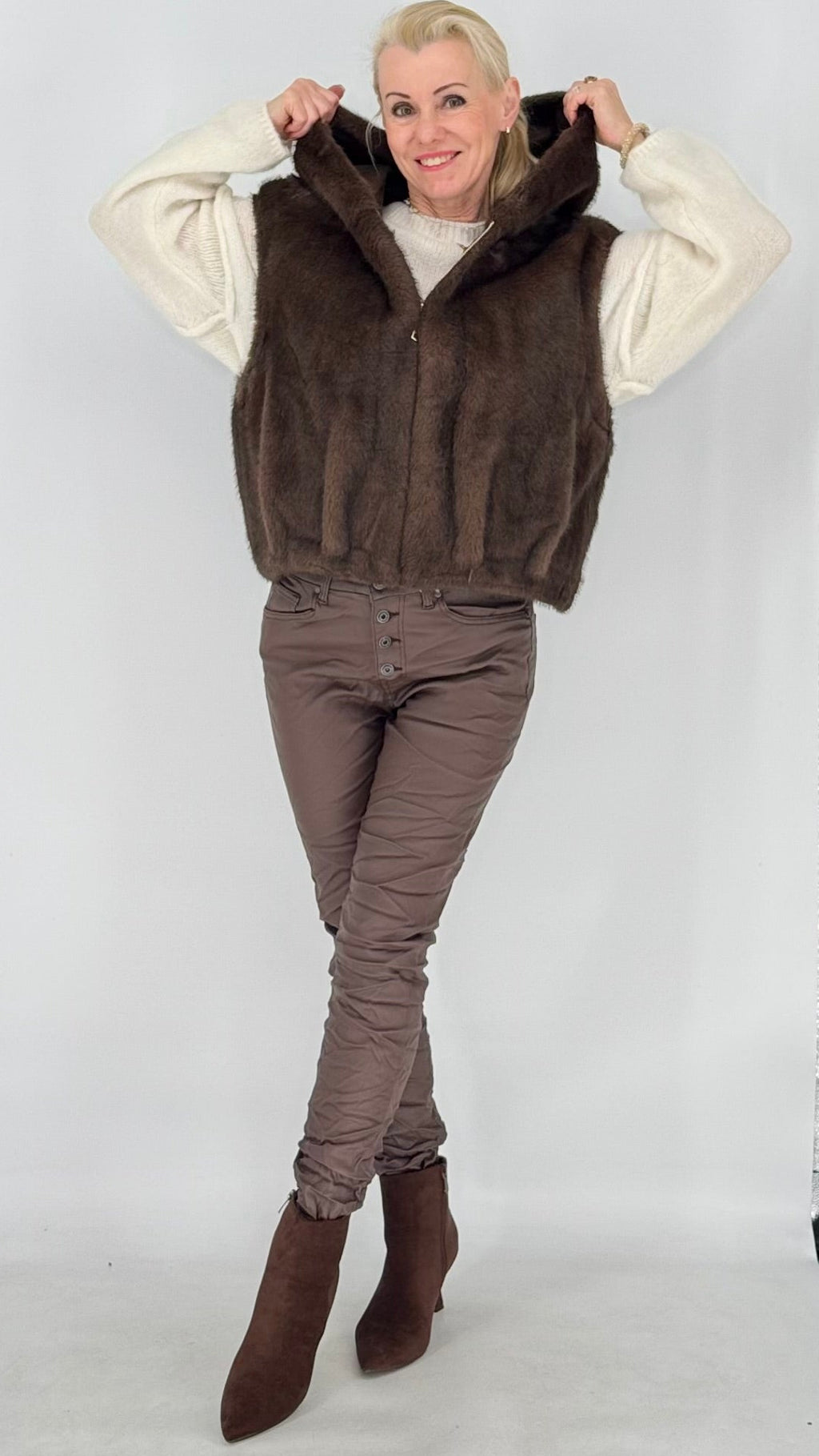 Bequeme Stretch-Röhrenhose / Treggings – Braun & Grün