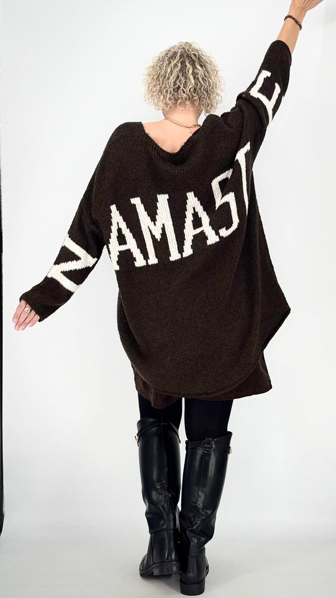 Strickpullover "Namaste", orange, braun, grau