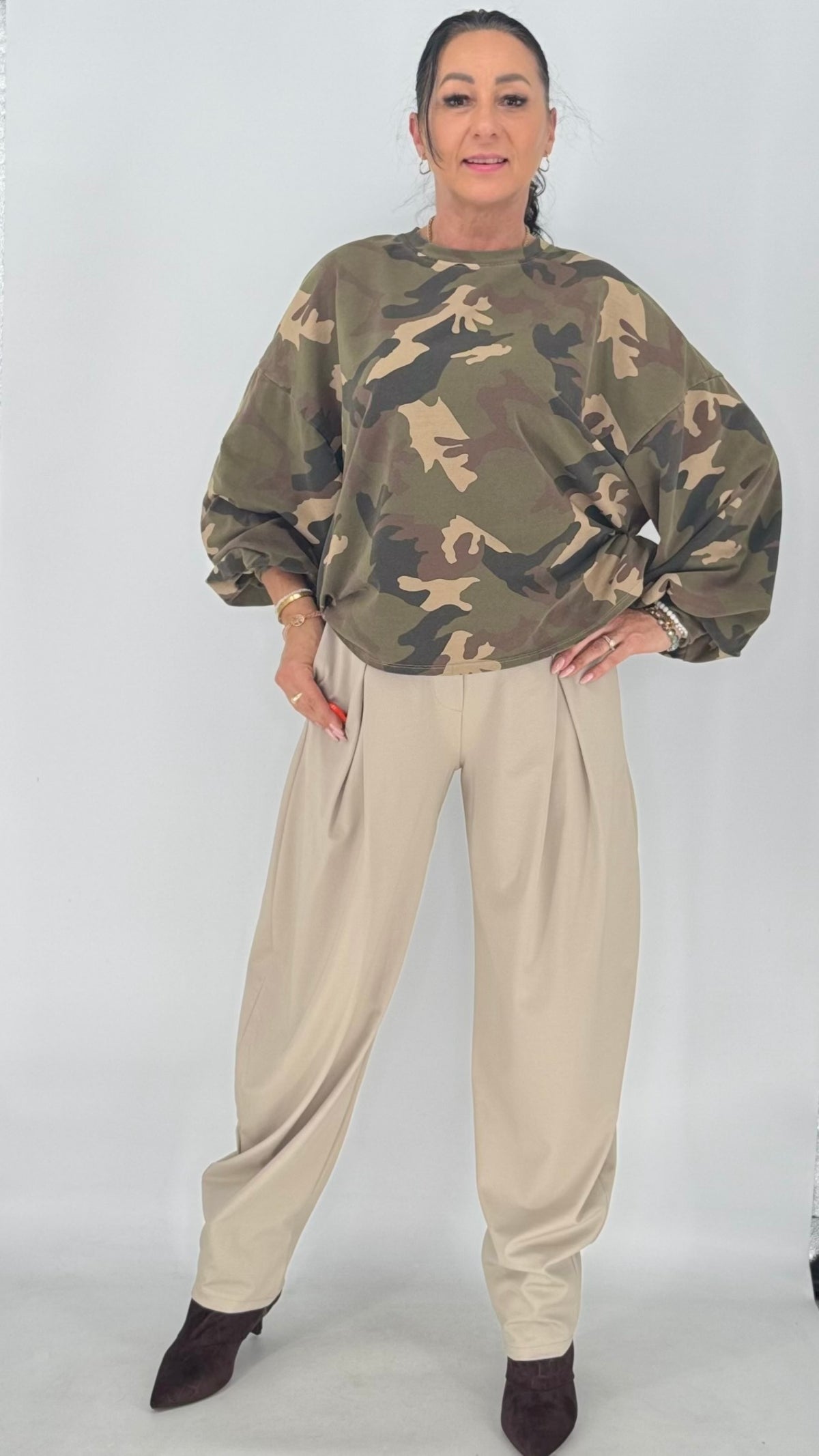 Lässiger Camouflage-Sweatshirt in Oliv