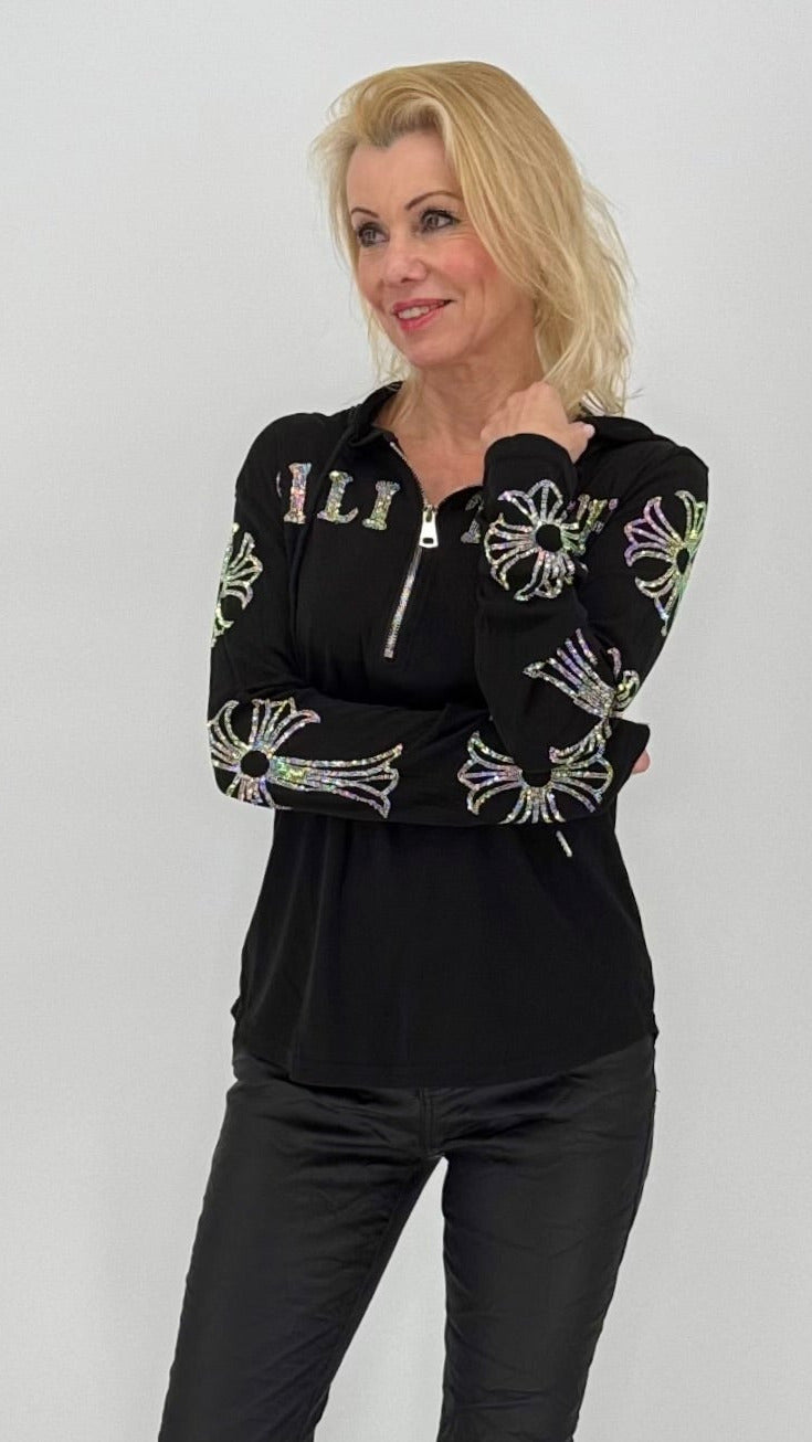 Shirt mit Kapuze "OLLI TCUH", schwarz, weiß