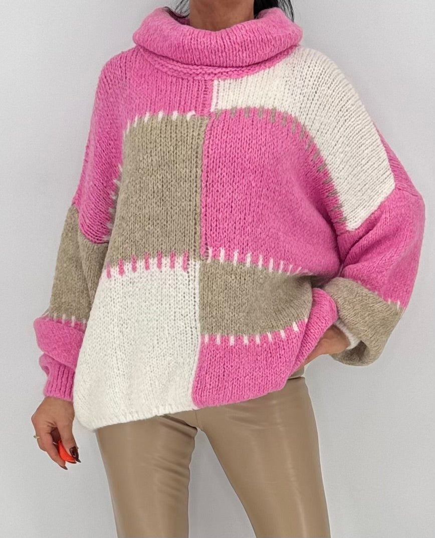 Strickpullover "Harmony", babyblau, braun, rosa, grau