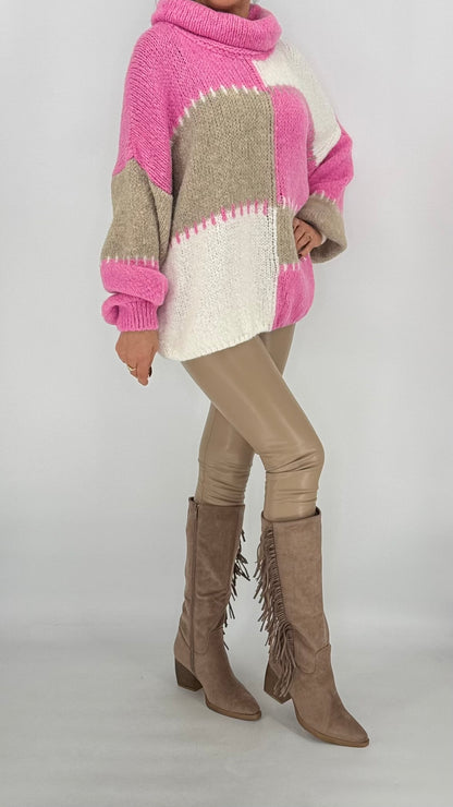 Strickpullover "Harmony", babyblau, braun, rosa, grau