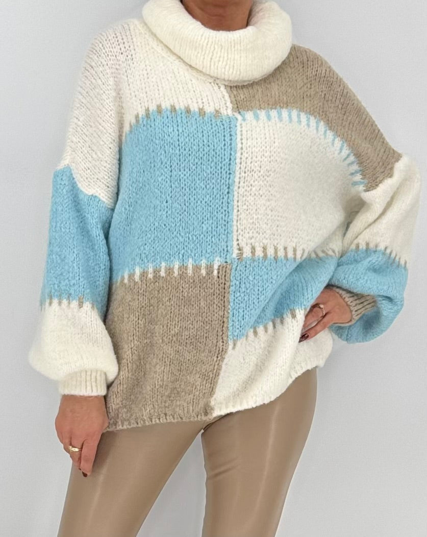 Strickpullover "Harmony", babyblau, braun, rosa, grau