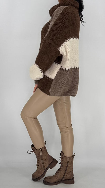 Strickpullover "Harmony", babyblau, braun, rosa, grau