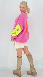Strickpullover „Smiley“, gelb, blau, pink
