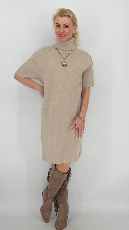 Rollkragen Strickkleid, beige, grau, taupe