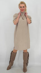 Rollkragen Strickkleid, beige, grau, taupe