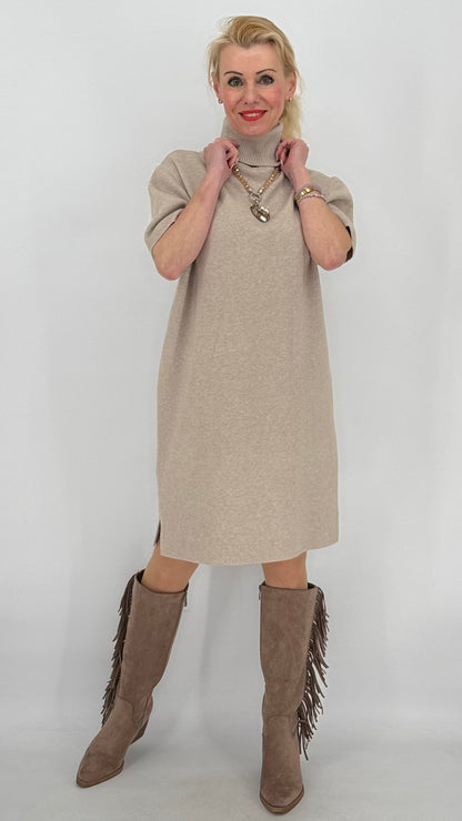 Rollkragen Strickkleid, beige, grau, taupe