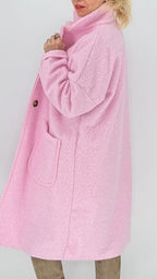 Langer Flausch-Strickmantel in Bouclé-Optik mit Reverskragen in Rosa