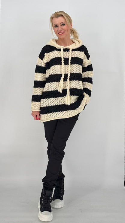 Strickhoodie Bicolor schwarz-creme