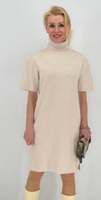 Rollkragen Strickkleid, beige, grau, taupe