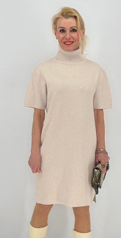 Rollkragen Strickkleid, beige, grau, taupe